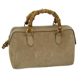 Gucci-GUCCI Bamboo Hand Bag Suede Beige 007 3444 0232 auth 69197-Beige