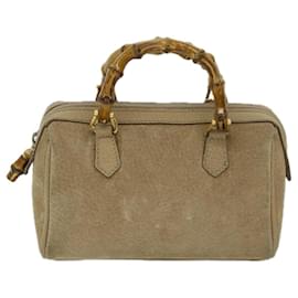 Gucci-GUCCI Bamboo Hand Bag Suede Beige 007 3444 0232 auth 69197-Beige