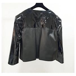 Chanel-Chanel Black Leather Patent Leather Jacket-Black