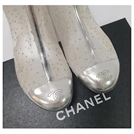 Chanel-Botas de tornozelo robustas de malha prateada da Chanel.-Prata