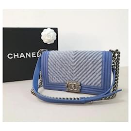 Chanel-Bolsa Chanel Boy Denim Chevron 2019-Azul