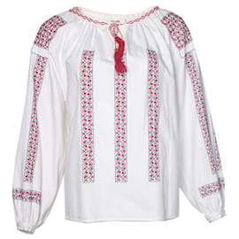 Céline-Céline, chemisier blanc avec surpiqûres rouges-Blanc