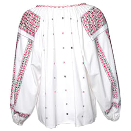 Céline-Celine, camicetta bianca con cuciture rosse-Bianco