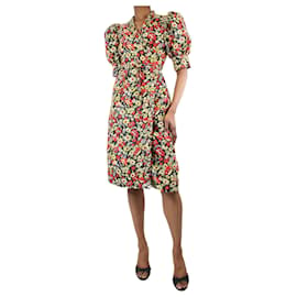 Ganni-Multi puff-sleeved floral-printed midi dress - size UK 6-Multiple colors
