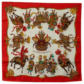 Hermès-Hermes Red Les Fetes du Roi Soleil Silk Scarf-Red