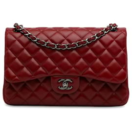 Chanel-Chanel Red Jumbo Classic Lambskin Double Flap-Red,Dark red