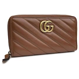 Gucci-Gucci Brown GG Marmont Leather Zip Around Wallet-Brown