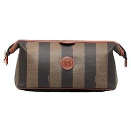 Fendi-Fendi Pequin Canvas Cosmetic Bag Canvas Vanity Bag in Good condition-Other