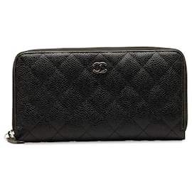 Chanel-Chanel Quilted Caviar Zip Around Wallet Leather Long Wallet in Good condition-Other