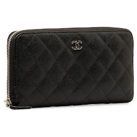 Chanel-Chanel Quilted Caviar Zip Around Wallet Leather Long Wallet in Good condition-Other