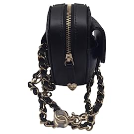 Autre Marque-Chanel black 2022 Quilted Lambskin Leather Mini Heart Handbag-Black