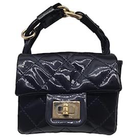 Autre Marque-Chanel Navy Blue Quilted Patent Leather Anklet Ankle Monitor Mini Bag-Blue