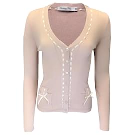 Autre Marque-Christian Dior Blush Pink Bow Ribbon Detail Knit Cardigan Sweater-Pink