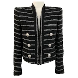 Autre Marque-Balmain – Jacke aus Tweed mit offener Vorderseite in Schwarz und Weiß-Schwarz