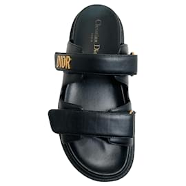 Autre Marque-Christian Dior Black Leather Dioract Sandals-Black