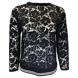 Autre Marque-Valentino Black Long Sleeved Lace Top-Black