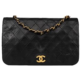 Chanel-Chanel piel de cordero acolchada 24Bolso Solapa K Oro-Negro