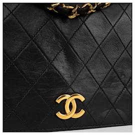 Chanel-Chanel piel de cordero acolchada 24Bolso Solapa K Oro-Negro