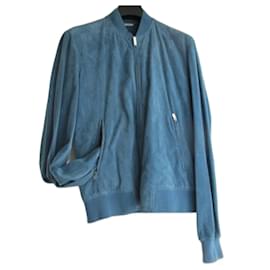 Hermès-Blouson cuir, taille 46. Mixte.-Bleu