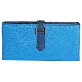 Hermès-Hermès Bleu Izmir & Bleu Saphir Chévre Leather Béarn Wallet PHW-Blue