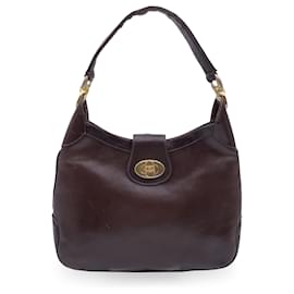 Céline-Vintage Dark Brown Leather Hobo Shoulder Bag-Brown