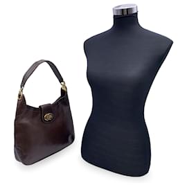 Céline-Vintage Dark Brown Leather Hobo Shoulder Bag-Brown