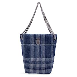 Burberry-Blue Quilted Denim Small Lola Bucket Shoulder Bag Tote-Blue