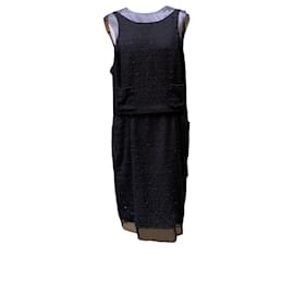 Chanel-Kleines Schwarzes Kleid Chiffon Unterlage Ärmellos Größe 48 fr-Schwarz