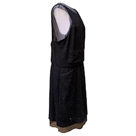 Chanel-Vestido negro pequeño de gasa sin mangas. 48 fr-Negro