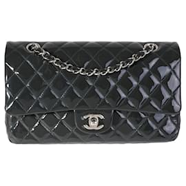 Chanel-Chanel Shadow & Blue Quilted Patent Leather Medium Classic Double Flap Bag-Blue