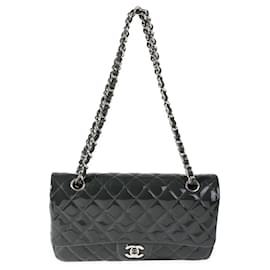 Chanel-Chanel Shadow & Blue Quilted Patent Leather Medium Classic Double Flap Bag-Blue