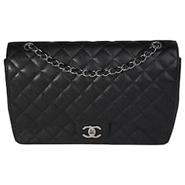 Chanel-Chanel Black Quilted Caviar Maxi Classic lined Flap Bag-Black