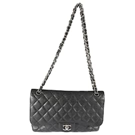 Chanel-Chanel Black Caviar Leather Jumbo lined Flap Bag-Black