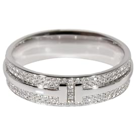 Tiffany & Co-TIFFANY & CO. Anel de diamante largo Tiffany T em 18K ouro branco 0.57 ctw-Prata,Metálico