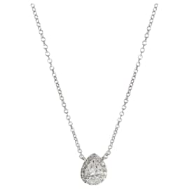 Tiffany & Co-TIFFANY & CO. Soleste Diamond Halo Pendant in 18k White Gold D VVS1 0.53ctw-Silvery,Metallic