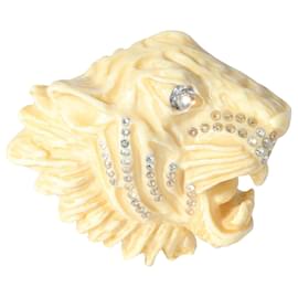 Gucci-Gucci Alessandro Michele Broche de cabeça em resina creme e parte superior de cristal, 2 3/4" Largo-Metálico