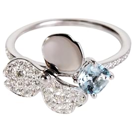 Tiffany & Co-TIFFANY Y COMPAÑIA. Anillo de diamantes con aguamarina y flores de papel en platino 0.30 por cierto-Plata,Metálico