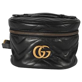 Gucci-Gucci Black Matelasse calf leather Gg Marmont Round Backpack-Black