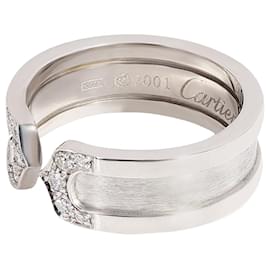 Cartier-Cartier C de cartier 6.5 mm Wide Diamond  Ring in 18K white gold 0.1 ctw-Silvery,Metallic
