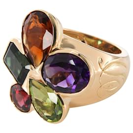 Dior-Christian Dior anel de coquetel de pedras preciosas multicoloridas em 18K Yellow Gold-Prata,Metálico