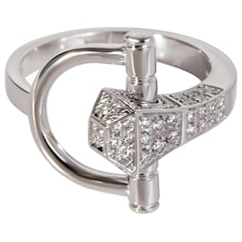 Gucci-Gucci Chiodo Horsebit Diamond Ring in 18K white gold 0.40 ctw-Silvery,Metallic