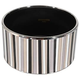 Hermès-Hermes Carioca Strips Extra Wide Enamel Bracelet-Metallic