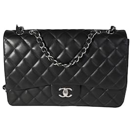 Chanel-Chanel schwarz gesteppte Jumbo Classic Single Flap Bag aus Lammleder-Schwarz