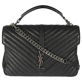 Saint Laurent-Bolso universitario grande de cuero negro de Saint Laurent-Negro