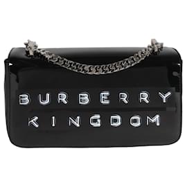 Burberry-Bolso Lola pequeño con estampado de cinta de charol negro de Burberry-Negro