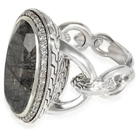 Autre Marque-John Hardy Klassischer Rutilquarz-Ring mit geriffeltem Rand, Sterlingsilber 0.35ctw-Silber,Metallisch