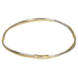 David Yurman-David Yurman Crossover Diamond Choker Necklace in 18K 2 Tone Gold 0.60 ctw-Golden,Metallic