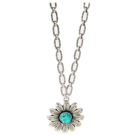 Gucci-Gucci Marmont lined G Flower Necklace in Sterling Silver on Long Chain-Silvery,Metallic