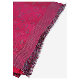 Louis Vuitton-Magenta monogram fringed scarf-Other