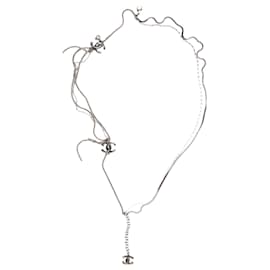 Chanel-Silver triple CC chain necklace - size-Silvery